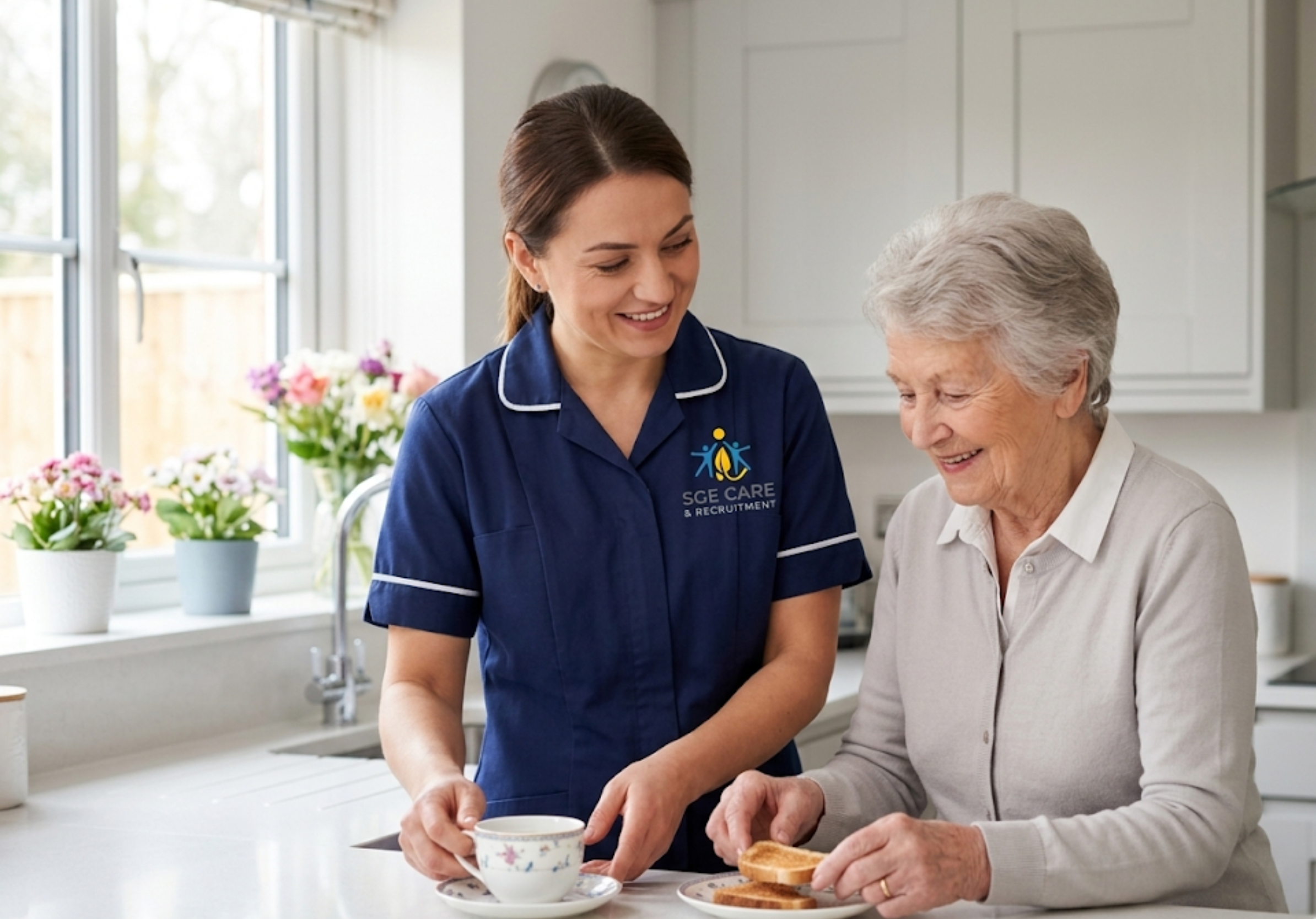 SGE Care home care worker providing domiciliary support to an elderly client in her own home in Essex