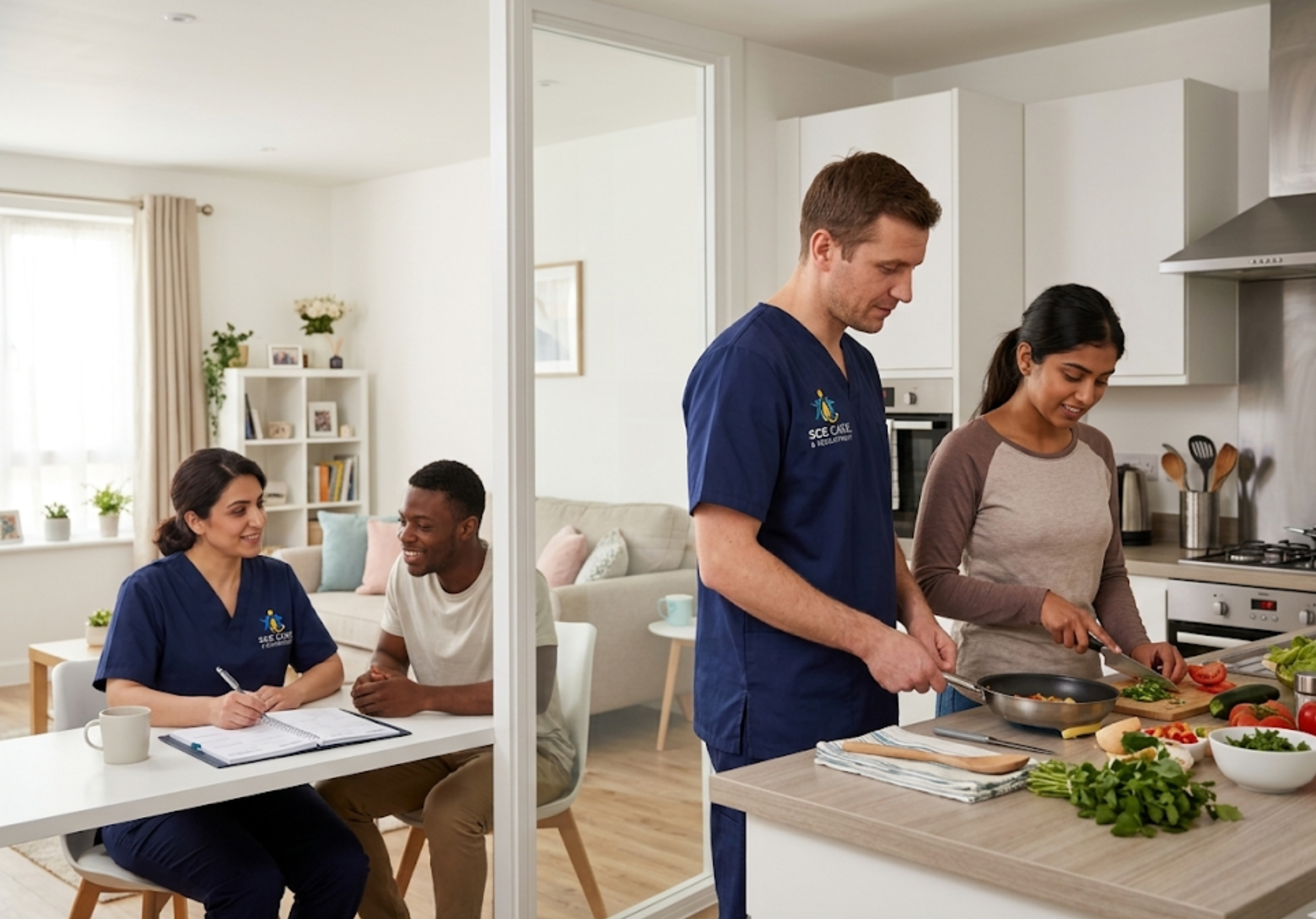 SGE Care mental health support workers helping clients build daily living skills and daily structure in their Essex homes